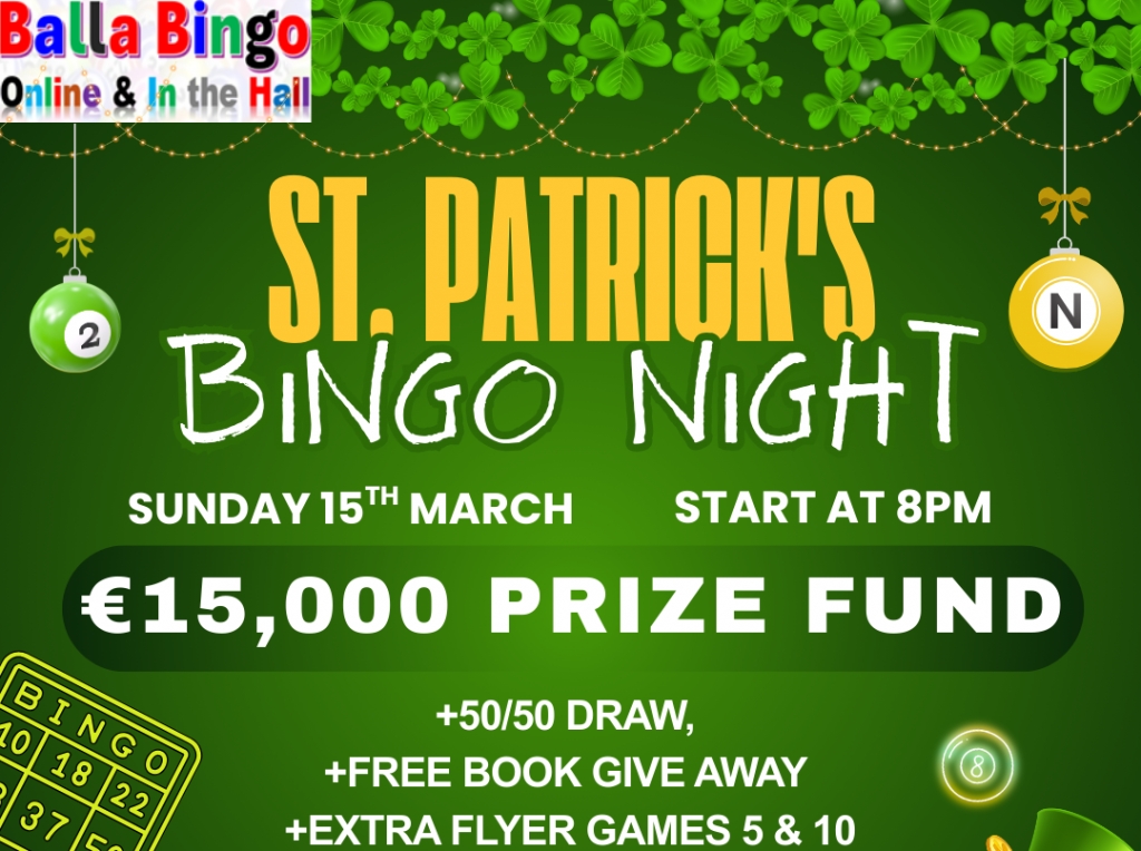 Balla Bingo Sunday March 15th