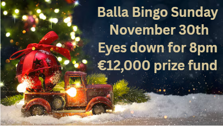 Balla Bingo Sunday November 30th
