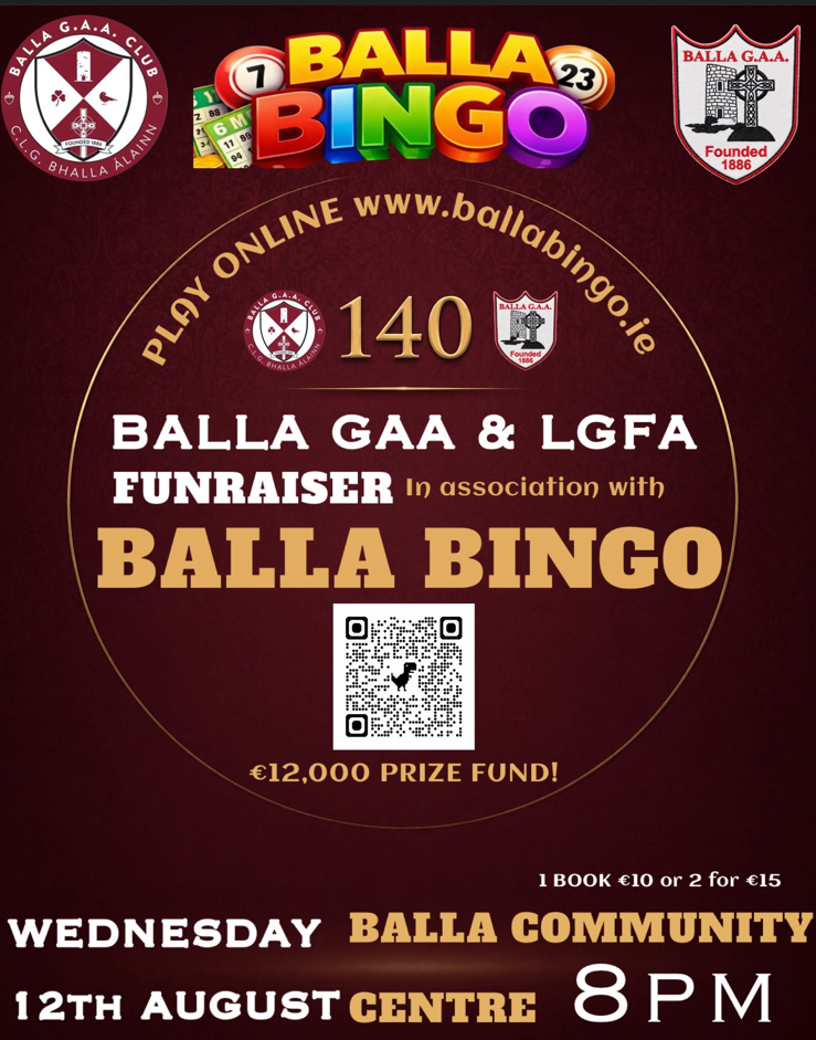 Balla GAA LGFA Special Fundraising Bingo